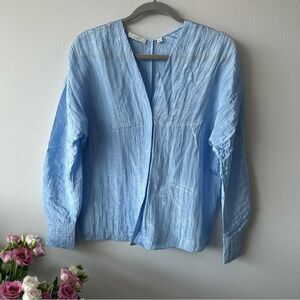 VINCE Double V-neck blouse in Cerulean blue